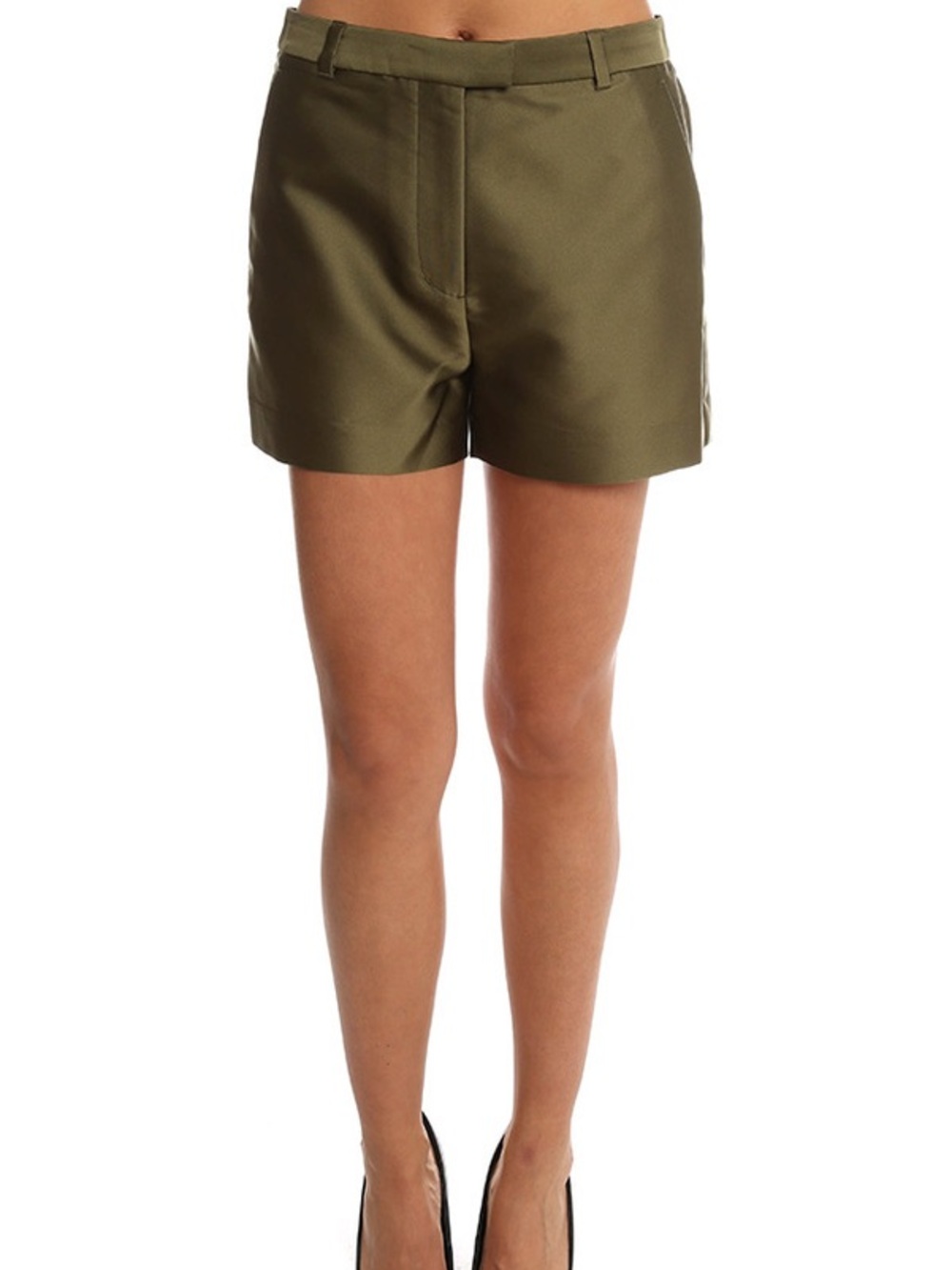 3.1 Phillip Lim Olive Satin High-Waisted Shorts Size 2